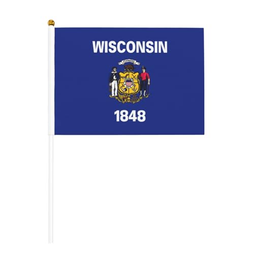 Wisconsin Staatsflagge, 6 Stück & 10 Stück, Handflagge, Banner auf Stab, kleine Flaggen für Paraden, Party, Bar, Geburtstag Wisconsin Staatsflagge, 6 Stück & 10 Stück, Handflagge, Banner auf Stab, kleine Flaggen für Paraden, Party, Bar, Geburtstag von JKXUN