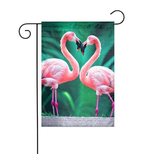 Zwei Flamingo-Gartenflagge, doppelseitig, 30,5 x 45,7 cm, Flaggen für Outdoor-Urlaubsdekorationen, langlebige Hofflagge von JKXUN