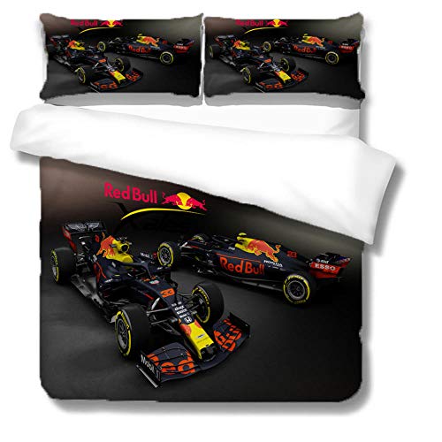 JKZHILOVE Bettbezug Set mit 2 Kissenbezug 3D Formel Rennen schwarz Weiches Polyestergewebe Bettwäsche Cover Set 3 Stück Doppelbett - 1 Stück Bettbezug 155x220cm, 2 Stück Kissenbezug 80x80 cm von JKZHILOVE