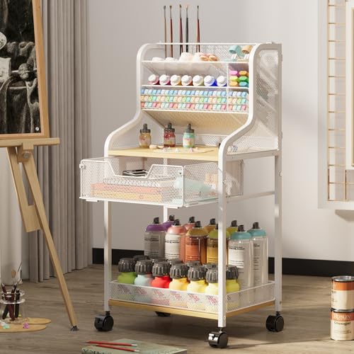 Rollbarer Bastelwagen mit Schublade, weißer kleiner Mehrzweck-Kunstwagen, Metall-Aufbewahrungswagen mit feststellbaren Rädern, 6 Ebenen, Farb-Organizer für Kunstbedarf, Aufbewahrung für Pinsel, Farben Rollbarer Bastelwagen mit Schublade, weißer kleiner Mehrzweck-Kunstwagen, Metall-Aufbewahrungswagen mit feststellbaren Rädern, 6 Ebenen, Farb-Organizer für Kunstbedarf, Aufbewahrung für Pinsel, Farben von JKsmart