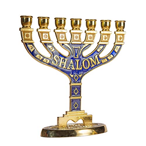JL Kippha's Jerusalem-Kerzenhalter, dekorativ, Judaica, 7 Zweige, Shalom, Israel, Menora, jüdisches Symbol, 16 x 16 cm von JL Kippha's