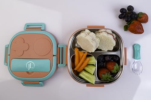 JL Brotdose Kinder mit Fächern,BPA Frei,Lunchbox Kinder,Ideale Portionsgroße für Kleinkinder,100% Auslaufsichere Bento Box mit 3 Fächern aus Edelstahl,Brotbox,Vesperbox (Rosa) von JL