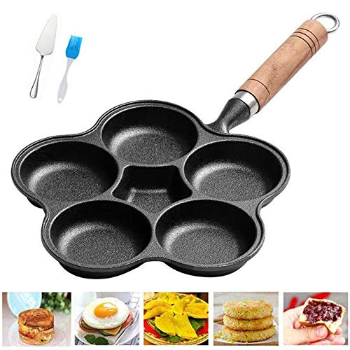 JLCP Antihaft-Eierburger-Bratpfanne, Gusseisen Frühstück 6 Löcher Omelette Mold Maker Pfannkuchenpfanne Für Gasherd & Induktionsherd (Holzgriff) von JLCP