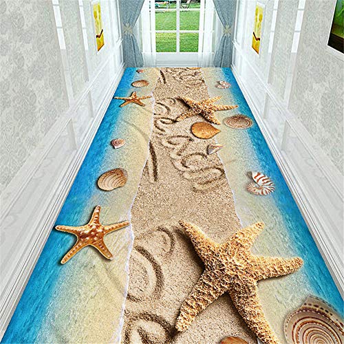 JLCP Flur Läufer Teppiche, Strand Seestern Griffige Schmutzabweisend Haus Langer Bereich Teppich Für Treppen/Bad/Hotel Cutable, Mehrere Größen,60x250cm von JLCP