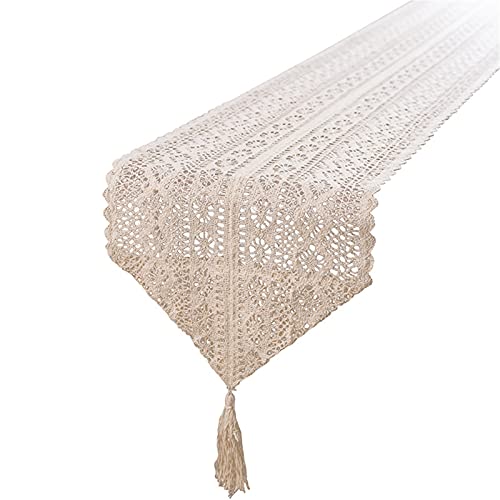 JLCP Rechteckiger Makramee-Tischläufer, Häkelspitze Aus Natürlicher Baumwolle Bauernhaus Tischläufer Für Hochzeit Party, Boho Vintage Tischdekoration,Breite 25Cm, Beige,25x120cm von JLCP