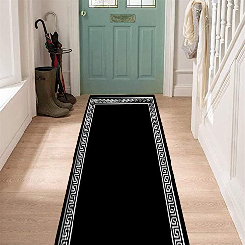 JLCP Schwarze Halle Teppichläufer, rutschfest Lange Schmale Teppich Läufer Für Flur/Küche/Treppe Weich Waschbar Eingang Fußmatten, Benutzerdefinierte Länge,130x500cm von JLCP