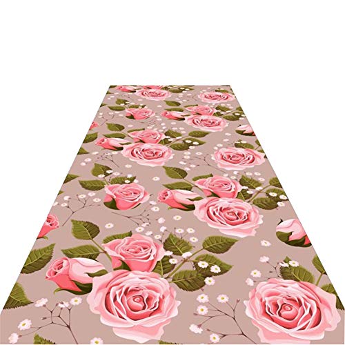 JLCP Teppiche Läufer, Romantische Rosa Rose Dekorativer Teppich rutschfeste Verschleißfest Fußmatten Für Flur/Küche/Treppen/Durchgang Eingang,Jede Länge Zwischen 100Cm - 800Cm,1,60x300cm von JLCP