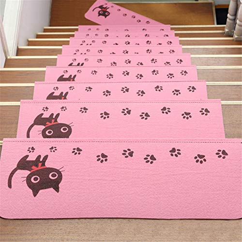JLCP rutschfeste Stufenmatten, Lustige Kleine Katze Selbstklebender Treppenstufen Teppich Weich Und Bequem Stufen Teppiche Protector Matten,55 X 20,5 cm,Frei Schneiden,Rosa,15pcs von JLCP