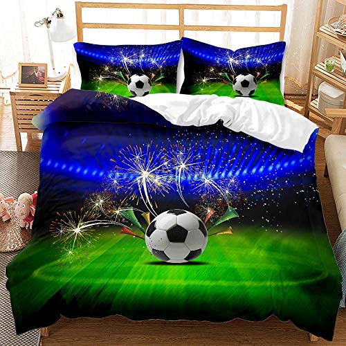 3D Druck Fußball Bettwäsche Kinder 135x200 Fußball Muster Bettbezug Jungen Teenager Sport Thema Bettwäsche Set für Fussball-Fan (A2,135 x 200 cm) von JLCZBT