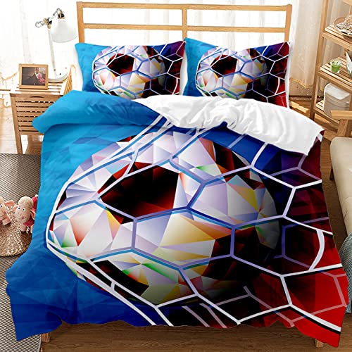 Bettwäsche 135x200 Kinder Jungen Fußball Thema Bettbezug Blau Grün Fußball Drucken Muster Betten Set für Fussball-Fan Sport Bettbezug (A4,135 x 200cm) von JLCZBT