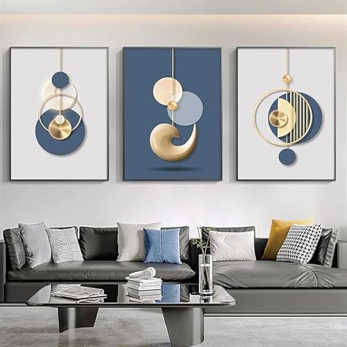 JLCZBT 3er Set Leinwand Bilder Wandkunst 3er Set Blau Gold Geometrische Bilder Abstrakt Geometrie Kunstdruck Poster Blau Gold Marmor Wandbilder Kein Rahmen (A,60×90cm×3) von JLCZBT