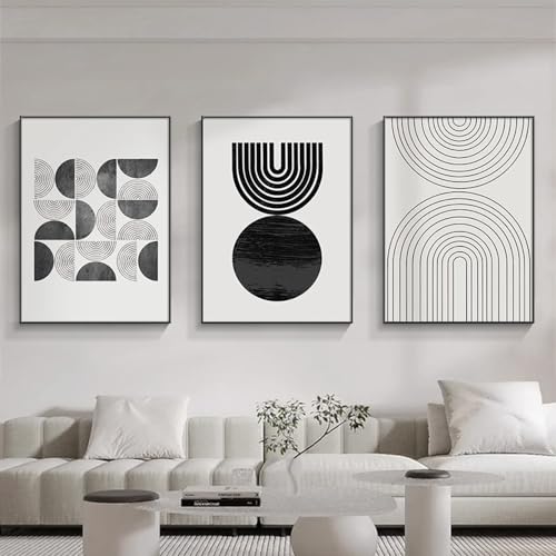 JLCZBT 3er Set Modern Minimalistisch Leinwand Bilder, Schwarz Weiß Geometrie Line Art Bilder, Abstrakte Kunst Poster für Wohnzimmer Wanddeko, Rahmenlos (Schwarz Weiß,30×40cm×3) von JLCZBT