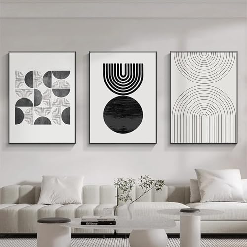 JLCZBT 3er Set Modern Minimalistisch Leinwand Bilder, Schwarz Weiß Geometrie Line Art Bilder, Abstrakte Kunst Poster für Wohnzimmer Wanddeko, Rahmenlos (Schwarz Weiß,40×60cm×3) von JLCZBT