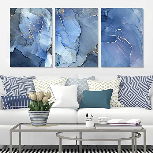 JLCZBT Abstrakt Blau Gold Marmor Leinwand 3 Stück Moderne Marmortextur Wandbilder Set Büro Home Decor Bilder Kein Rahmen Marmor Poster (40×60cm) von JLCZBT