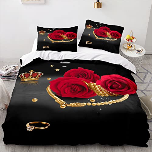 JLCZBT Bettwäsche Rote Rose Bettwäsche 135x200cm Romantische Blume Bettbezug Rote Rose Blumen Muster Bettwäsche Set mit Kissenbezüge (A9,135 x 200 cm) von JLCZBT