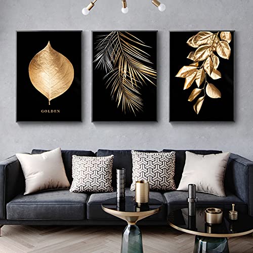 JLCZBT Bilder Schwarz Gold Leinwand Goldene Blätter Palmblatt Poster Ohne Rahmen Wandbilder Wohnzimmer Home Deko Bild (20×30cm) von JLCZBT