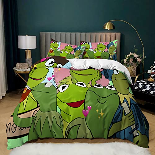 JLCZBT Kinder Bettwäsche Frosch 135x200cm Süße Frosch Muster Bettbezug 3D Karikatur Tier Thema Bettwäsche Set mit Kissenbezug (A4,135 x 200 cm) von JLCZBT