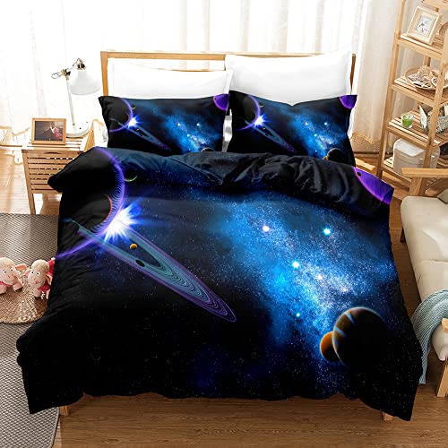 JLCZBT Kinder Bettwäsche Galaxie 135x200 cm, 3D Weltall Starry Planet Universum Galaxy Bettbezug Sternenhimmel Thema Bettwäsche Set mit Reißverschluss (A1,200 x 200 cm) von JLCZBT