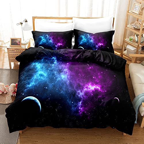 JLCZBT Kinder Bettwäsche Galaxie 135x200 cm, 3D Weltall Starry Planet Universum Galaxy Bettbezug Sternenhimmel Thema Bettwäsche Set mit Reißverschluss (A2,135 x 200 cm) von JLCZBT