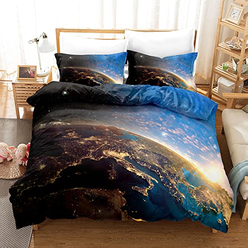 JLCZBT Kinder Bettwäsche Galaxie 135x200 cm, 3D Weltall Starry Planet Universum Galaxy Bettbezug Sternenhimmel Thema Bettwäsche Set mit Reißverschluss (A3,135 x 200 cm) von JLCZBT