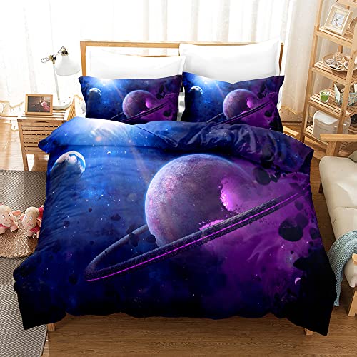 JLCZBT Kinder Bettwäsche Galaxie 135x200 cm, 3D Weltall Starry Planet Universum Galaxy Bettbezug Sternenhimmel Thema Bettwäsche Set mit Reißverschluss (A7,135 x 200 cm) von JLCZBT