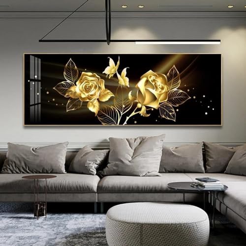 JLCZBT Modern Bilder Schwarz Golden Pflanzenblatt Leinwandbild 1 TLG Schwarz Gold Wandbilder XXL Wanddekoration Poster Kein Rahmen (Schwarz Gold,60x180cm) von JLCZBT