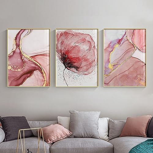 JLCZBT Nordische Wohnzimmer Wandbilder, Rosa und Gold Marmor Bilder, Rosa Blume Leinwand, Luxus Marmor Poster Rosa Wandkunst Bild, Rahmenlos (40x60cm) von JLCZBT