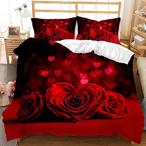 JLCZBT Rot Rose Bettwäsche Romantisch Rose Blume Bettbezug für Erwachsene mit Kissenbezug 3D Kreative Rose Blumenmuster Bettwäsche Set mit Reißverschluss (A2,135 x 200 cm) von JLCZBT