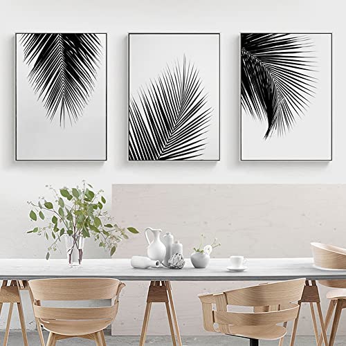 JLCZBT Schwarz Weiß Palmenblätter Bild Nordischer Lleinwandbild Minimalistische Malerei Poster Heimdekoration Rahmenlos 3 Stück (50×70cm) von JLCZBT