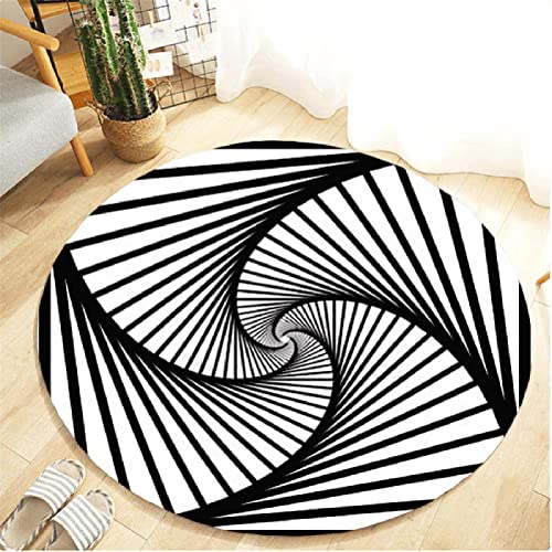 JLDWYKK 3D Runder Teppich Wohnzimmer Schlafzimmer Dekoration Bodenmatte Schwarz-Weiß-Linien Spiral Tunnel Bereich Teppich Korridor Bodenmatte Nachttisch Fußmatte Fußmatte von JLDWYKK