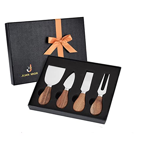 JLIAN MIOR Exquisites 4-teiliges Käsemesser Set, komplette Käsemesser-Kollektion aus Edelstahl (Griff aus Akazienholz), fertig zum Verschenken von JLIAN MIOR