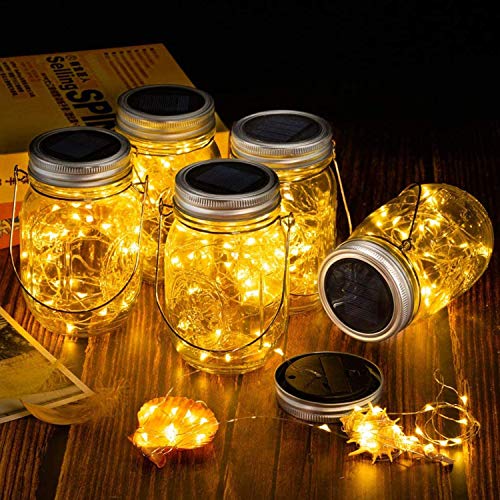 4 Stück Solarlampen für Außen, 30Leds Lichterkette im Einmachglas Warmeweiße Laterne, Mason Jar Lampions Balkon Tischleuchte Dekoration Aussen, Wasserdichte Hängeleuchte für Garten Party Hochzeit von LooHome