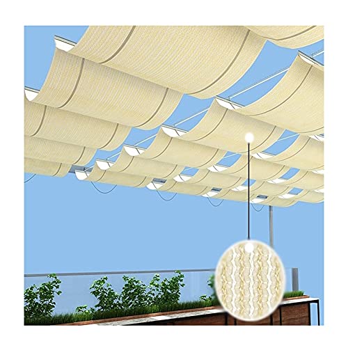 Einziehbares Schattenabdeckungsset, Pergola-Ersatzdach-Kits, Wellen-Sonnensegel auf dem Dach, atmungsaktive verschiebbare Drahtmarkise für Terrassen-, Garten- und Carport (Beige 0,9 x 7 m) von JLKCSEF