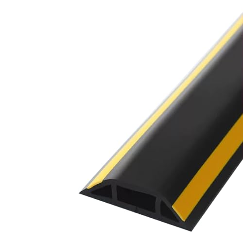 Kabelkanal Boden, Kabelschutz Aussenbereich, Aus PVC Mit Auffälligem Gelben Linien Auf Der Oberfläche, Geeignet für Büros, Fitnessstudios und Messen(Black,100x4x1.1cm/39x1.6x0.4in) von JLLEIZYZ