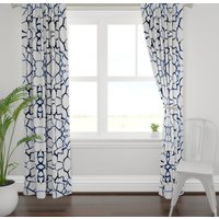 Marine-Weiße Vorhänge Pinselstrich-Vorhänge Blau Weiße Ikat Boho-Vorhänge Moderne Blaue Esszimmer von JLLHOME