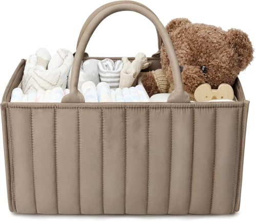 JLLYGOUS Wickelorganizer, Wickel Organizer, Wickeltasche Organizer, Korb Organizer mit Fächern & Griffen (Mokkabraun) von JLLYGOUS