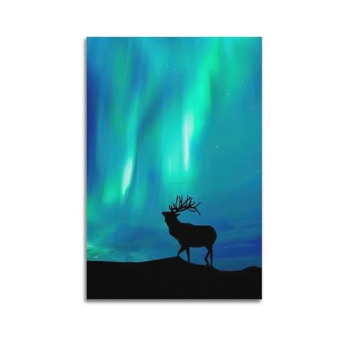 JLTC Aurora-Poster, Elch und Nordlichter in den Bergen, dekoratives Gemälde, Leinwand-Wandposter und Kunstdruck, modernes Familienschlafzimmer-Dekor-Poster, 30 x 45 cm JLTC Aurora-Poster, Elch und Nordlichter in den Bergen, dekoratives Gemälde, Leinwand-Wandposter und Kunstdruck, modernes Familienschlafzimmer-Dekor-Poster, 30 x 45 cm von JLTC