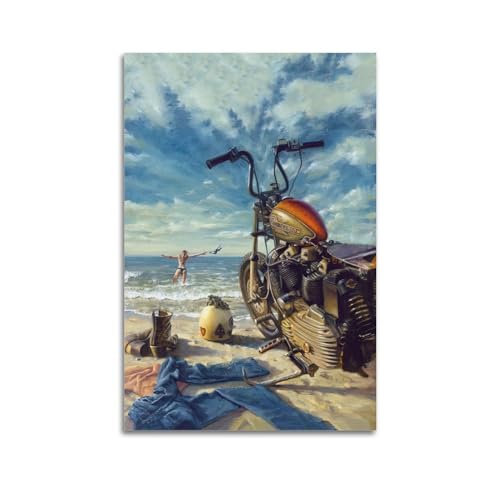 JLTC Hot Girl Poster Harley Davidson Cafe Racer Motorrad Mädchen Poster Dekorative Malerei Leinwand Wandposter und Kunstdruck Moderne Familie Schlafzimmer Dekor Poster 50 x 75 cm von JLTC