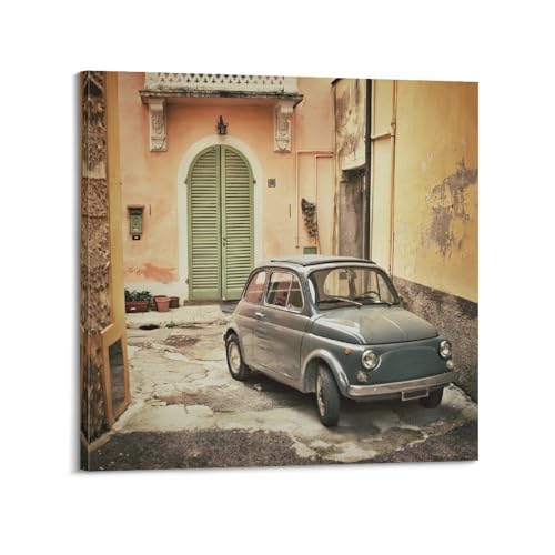 JLTC Vintage italienisches Sportwagen-Poster Fiat 500, dekoratives Gemälde, Leinwand-Wandposter und Kunstdruck, modernes Familienschlafzimmer-Dekor-Poster, 40 x 40 cm von JLTC