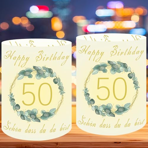 12 Stück Windlicht Tischdeko 50 Geburtstag,50 Jahre Happy Birthday Tischdeko,Deko 50 Geburtstag Frau Mann, Schön DASS Du Da Bist,für Teelichter oder Kerzen. von JLTXKST