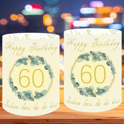 12 Stück Windlicht Tischdeko 60 Geburtstag,60 Jahre Happy Birthday Tischdeko,Deko 60 Geburtstag Frau Mann, Schön DASS Du Da Bist,für Teelichter oder Kerzen. von JLTXKST