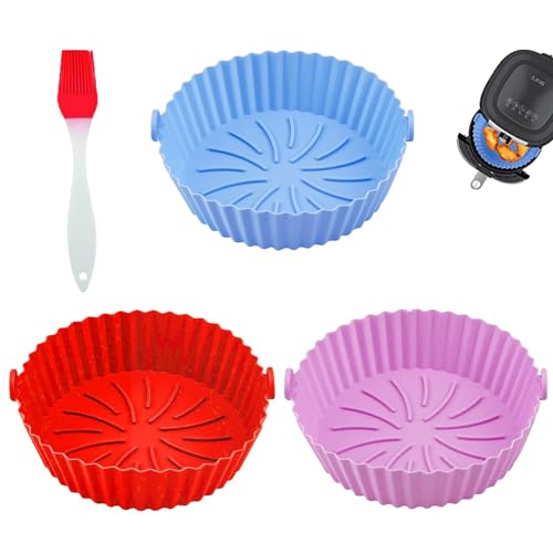 3 Stück Air Fryer Silicone Pot,Air Fryer Silikon Pot Liners Wiederverwendbar anstelle,Wiederverwendbar Heißluftfritteuse Backform für Backofen, Mikrowelle von JLTXKST