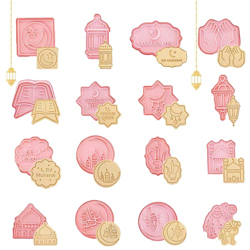 Eid Mubarak Ausstechformen,16 Stück Eid Ausstechformen,Islamischer Ramadan 3D Ausstechformen,für Kinder Keksformen,Backwerkzeuge für Muslim Eid Party Dekoration von JLTXKST