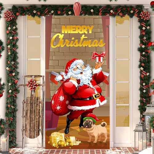 JLTXKST 185 X 90 cm Weihnachtsdeko Tür Banner, Weihnachten Tür Abdeckung, Türabdeckung Weihnachten Weihnachtsmann, Weihnachten Tür Abdeckung Dekoration, für Haus Haustür Veranda Weihnachten Deko von JLTXKST