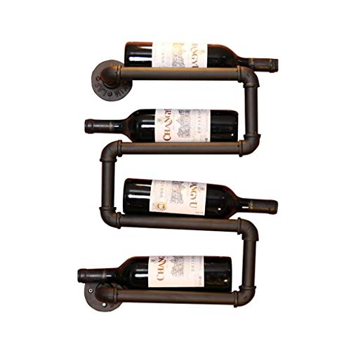Lagerregal Vintage Weinregale Wandhalter Metallbar | Weinflaschenhalter | Schwebende Regale, Weinregal, Aufbewahrungsorganisator | Loft Industrial Decor Design (Halter for 4 Flaschen) (Schwarz) Regale von JLVAWIN