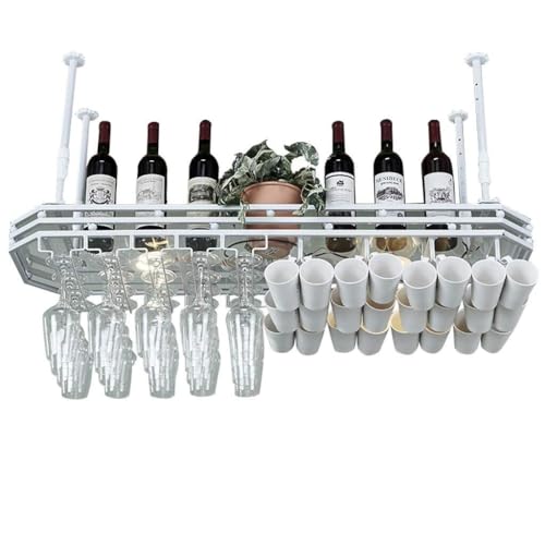 Lagerregal Weinregale mit Glashalter, Metall-Deckenmontage, hängender Weinhalter, hängender Weinglashalter for Stielgläser, Organizer-Gestell, Weinflaschenhalter (weiß) Regale ( Size : 150cmx35cm ) von JLVAWIN