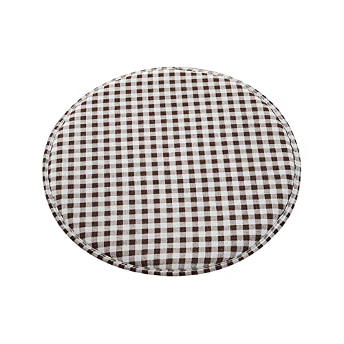 JLWM Sitzkissen Für Runder Hocker Sitzauflage Kariert Gitter Karo Tartan Plaid Baumwolle Leinen Stuhlkissen Gurt Nicht-Unterhose-Braun-Durchmesser-33cm von JLWM