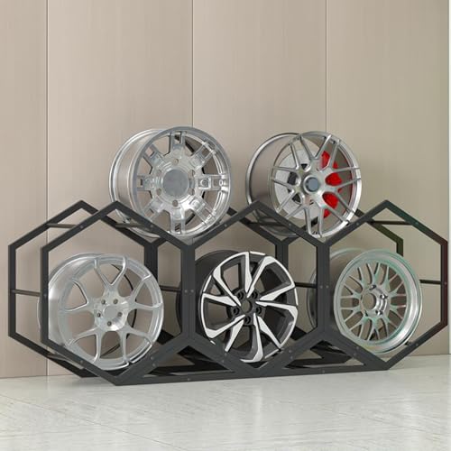 Reifenregal Reifenständer Felgen-Reifenständer für Garage, Haus Messe Autowerkstatt Floor Standing Tyre Hexagon Display Stand, Dreieckiger Eisenfuß Rad-Organizer-Halter ( Size : 3+2(204x39x78cm) ) von JLXJYS