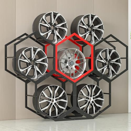 Reifenregal Reifenständer Felgen-Reifenständer für Garage, Haus Messe Autowerkstatt Floor Standing Tyre Hexagon Display Stand, Dreieckiger Eisenfuß Rad-Organizer-Halter ( Size : 5+1(204x39x137cm) ) von JLXJYS
