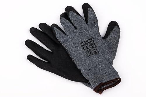 JM Gloves SCHUTZHANDSCHUHE Latex Beschichtet JM 100 Arbeitshandschuhe Gummiert 12 Paare Größe 9 10 11 (10) von JM Gloves